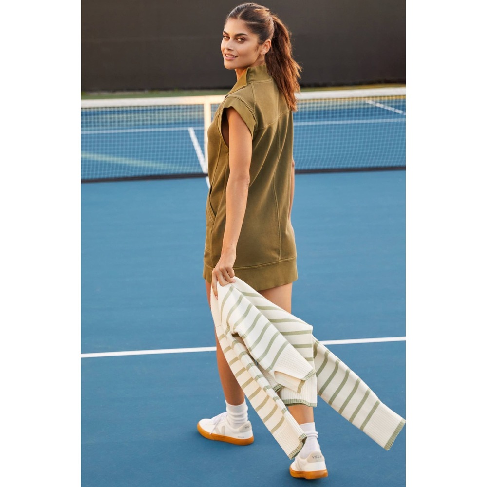Daily Practice by‎ Anthropologie Meru Zip-Front Mini Dress Green Medium - Picture 3 of 10